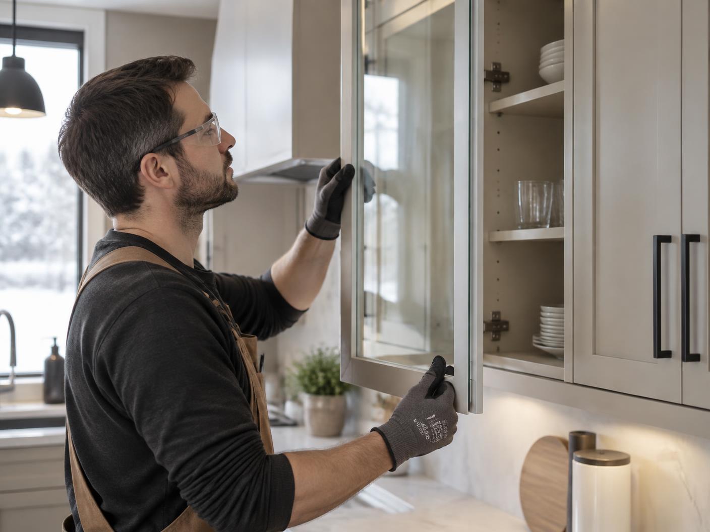 Panneau de verre clair installé dans une porte d'armoire